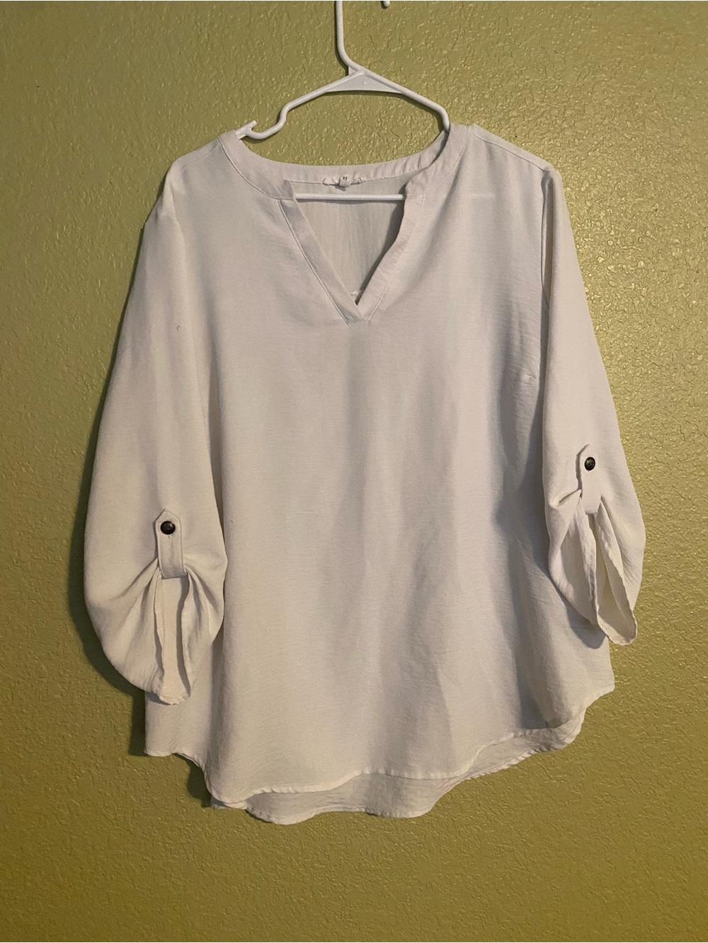 Maurices White Split-Neck  roll tab Sleeve Blouse